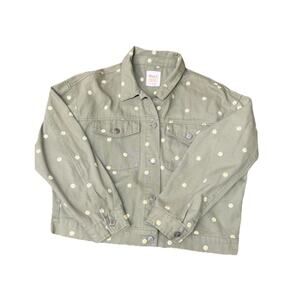 Cali 1850 Button Denim Jean Jacket Light Green Daisy Floral Print Women's XL